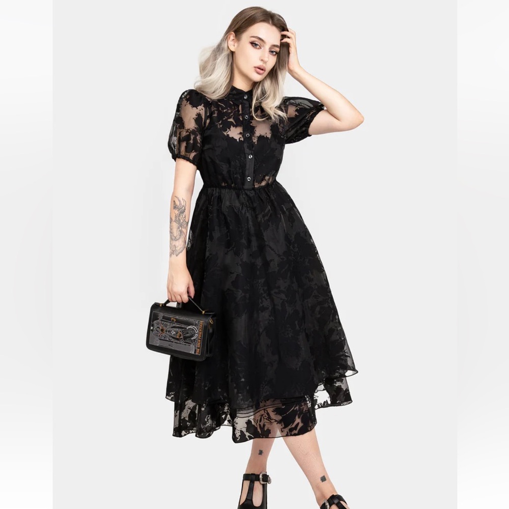 Disturbia Spectre sheer inkblot midi dress black goth
